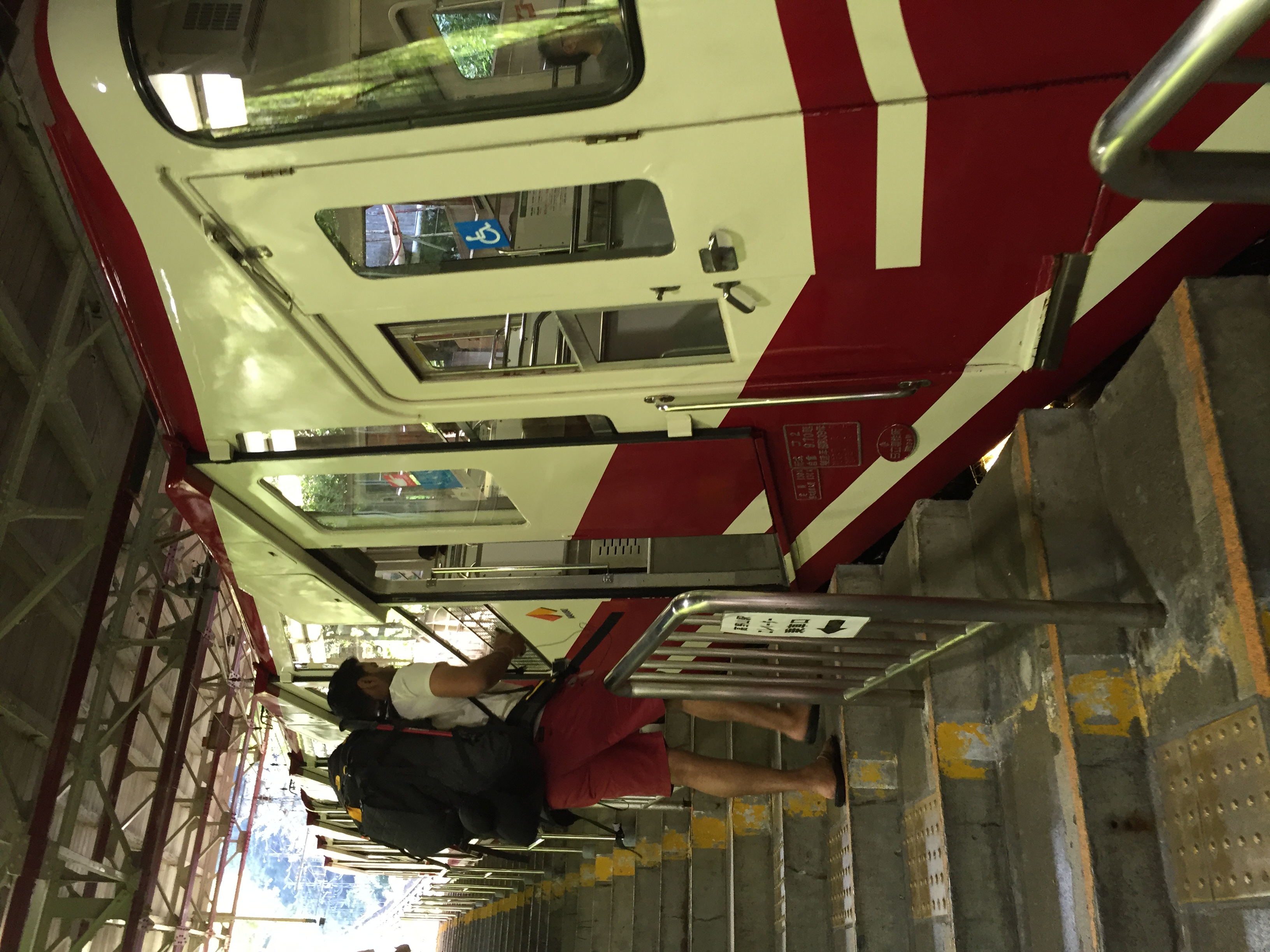 Boarding the tram to head up to Koyasan