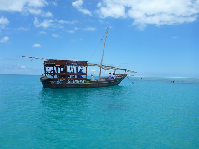 Snorkeling boat anchored off Zanzibar coast