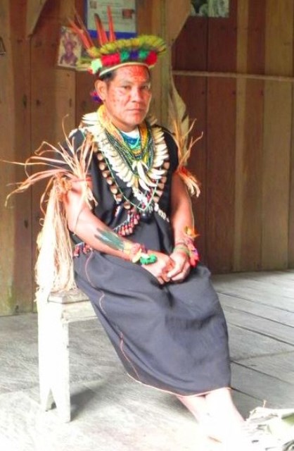 Indigenous Amazon guide leading to a local shaman